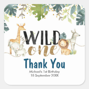 Adesivo Quadrado Safari Wild Um Aniversário Obrigado Sticker