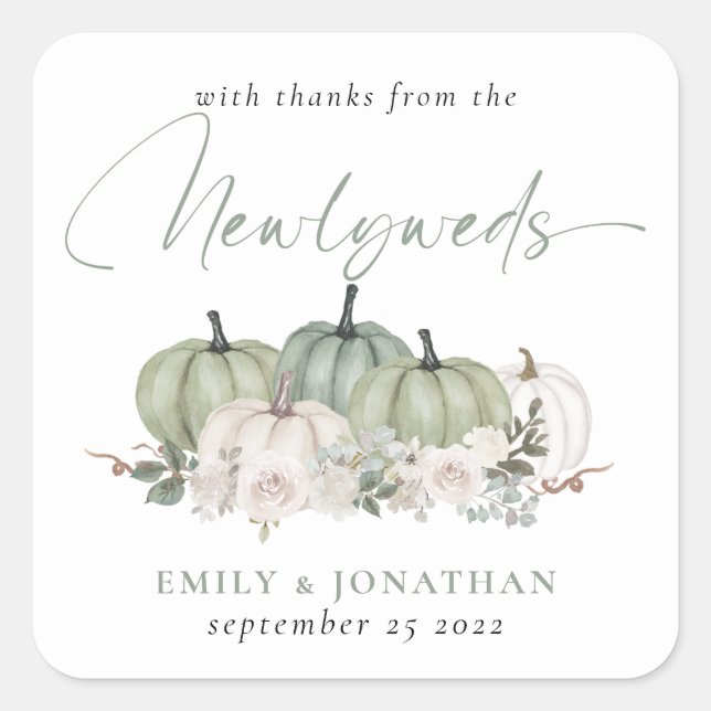 Adesivo Quadrado Sage Cream Pumpkins Florals Obrigados de Newlyweds (Frente)
