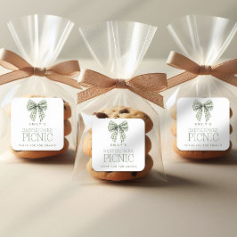 Adesivo Quadrado Sage Gingham Arco Nome Chá de fraldas Obrigado