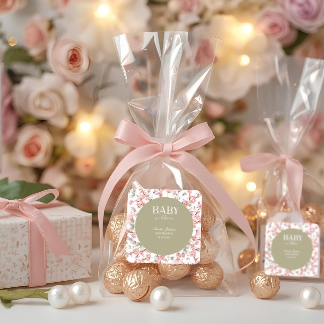 Adesivo Quadrado Sage Green Baby Bloom Chá de fraldas Convite (Criador carregado)