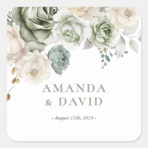 Adesivo Quadrado Sage Green Botanical Elegant Wedding
