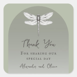Adesivo Quadrado Sage Green Dragonfly Wedding