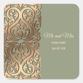 Adesivo Quadrado Sage Green e Dourado Casamento Elegante Luxo
