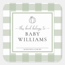 Sage Green Gingham Pumpkin Bookplate