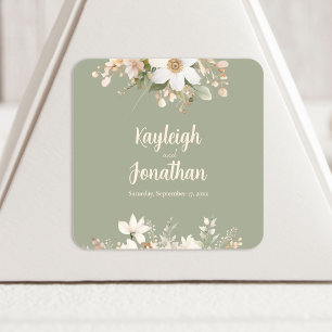 Adesivo Quadrado Sage Green Modern Watercolor Casamento Floral