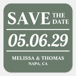Adesivo Quadrado Sage Green Modern Weding Save The Date Sticker