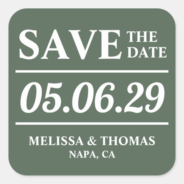Adesivo Quadrado Sage Green Modern Weding Save The Date Sticker (Frente)