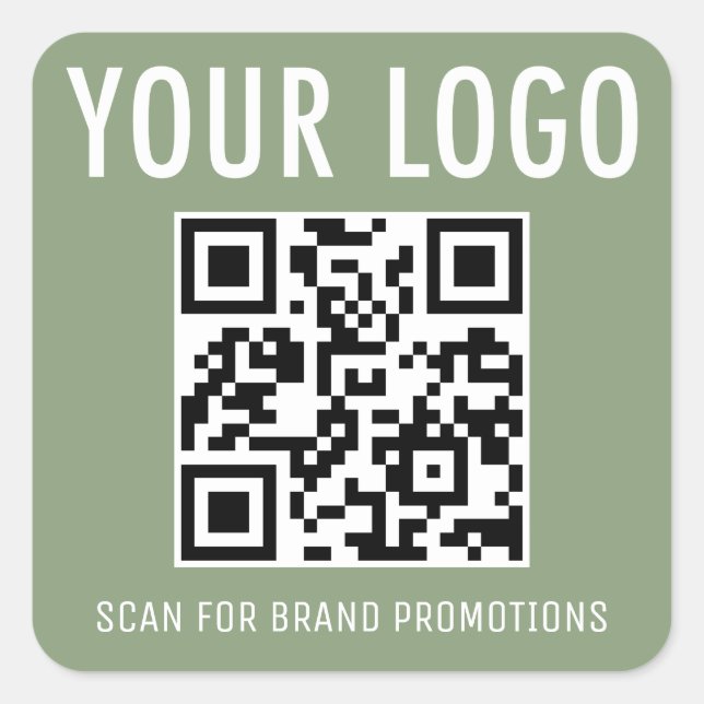 Adesivo Quadrado Sage Green QR Code Stickers Business Logo Square (Frente)