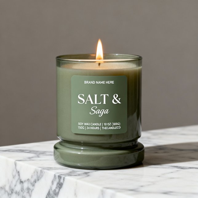 Adesivo Quadrado Sage Green Salt & Saga Custom Candle Label Sticker (Criador carregado)