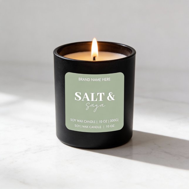 Adesivo Quadrado Sage Green Salt & Saga Custom Candle Label Sticker (Criador carregado)