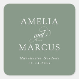 Adesivo Quadrado Sage Green Vintage Calliografia Casamento