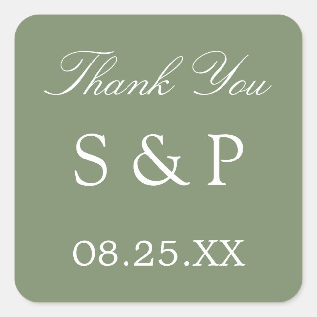 Adesivo Quadrado Sage Green Weding Favor Obrigado Sticker (Frente)