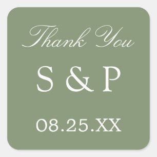 Adesivo Quadrado Sage Green Weding Favor Obrigado Sticker