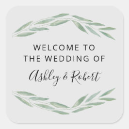 Adesivo Quadrado Sage Greenery Wedding Bem-vindos.