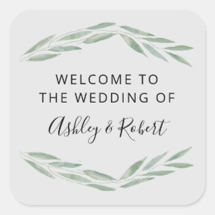 Adesivo Quadrado Sage Greenery Wedding Bem-vindos.