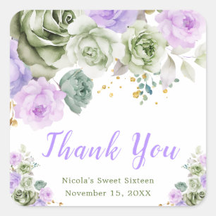 Adesivo Quadrado Sage Verde e Roxo Floral Sweet Sixteen