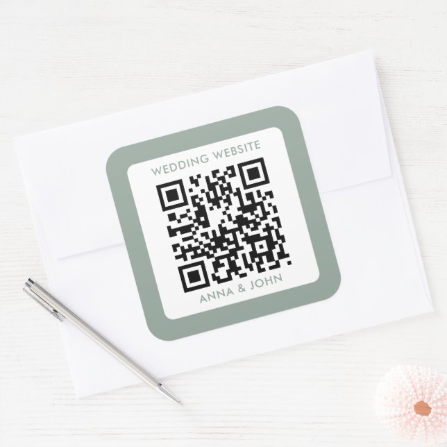 Adesivo Quadrado sage verde moderno código qr do casamento minimali (Envelope)