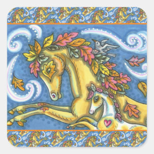 ADESIVO QUADRADO SAÍDAS COLORIDAS DO OUTONO SOBRE CAVALO E COLT
