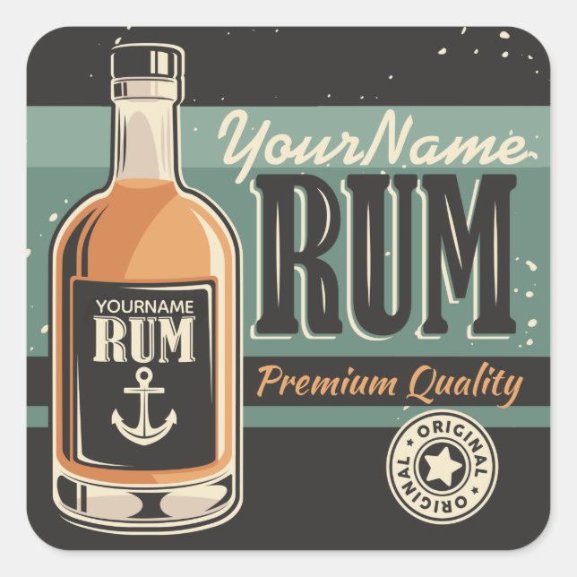 Adesivo Quadrado Sailor Personalizado Rum Liquor Bottle Sign (Frente)