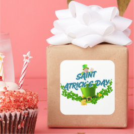 Adesivo Quadrado Saint Patrick’s Day Shirt – Lucky Leprechaun Hat &