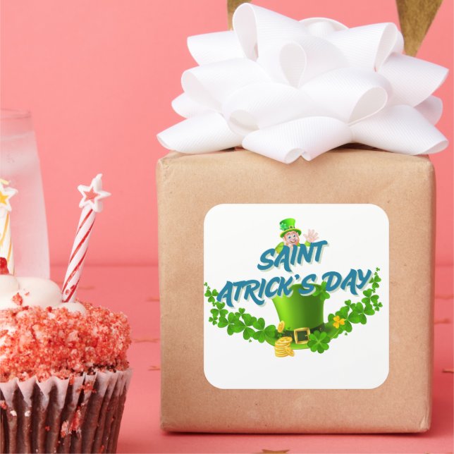 Adesivo Quadrado Saint Patrick’s Day Shirt – Lucky Leprechaun Hat & (Festa)