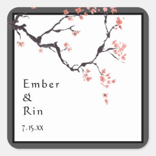 Adesivo Quadrado Sakura Mountain   Vinheta Casual de Casal