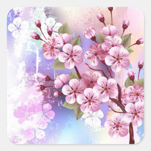 Adesivo Quadrado Sakura rosa no fundo da pintura