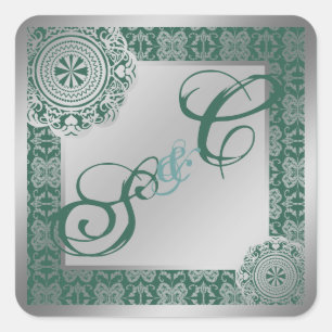 Adesivo Quadrado Sala prateada arábica, souvenir monograma