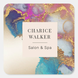 Adesivo Quadrado salão de ouro a aquarelas e monograma spa