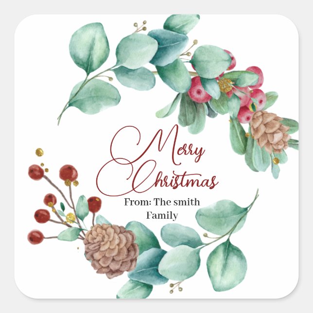 Adesivo Quadrado Salas de Natal e Holi Wreath com pinecone (Frente)