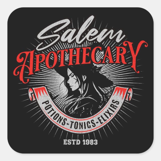 Adesivo Quadrado Salem Apothecary Vintage Witch (Frente)