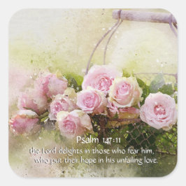 Adesivo Quadrado Salm 147:11 Bíblia Inspiring Verse Pink Roses