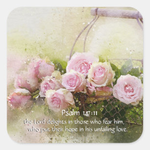 Adesivo Quadrado Salm 147:11 Bíblia Inspiring Verse Pink Roses