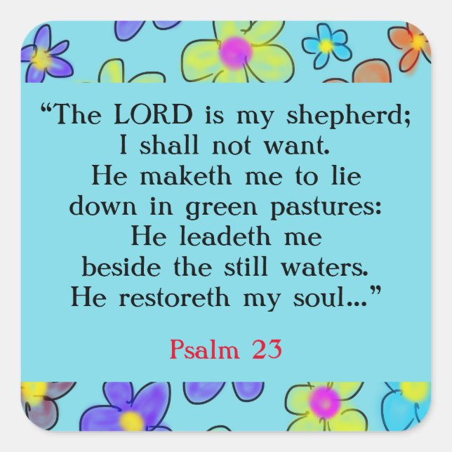 Adesivo Quadrado Salmo 23 Bíblia Oração Flor Azul (Frente)