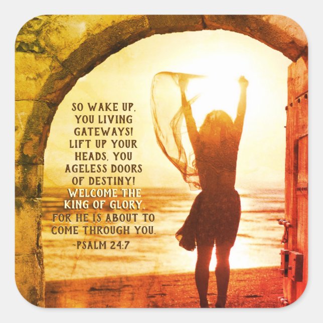 Adesivo Quadrado Salmo 24:7 Rei da Glória, Bíblia Verso (Frente)