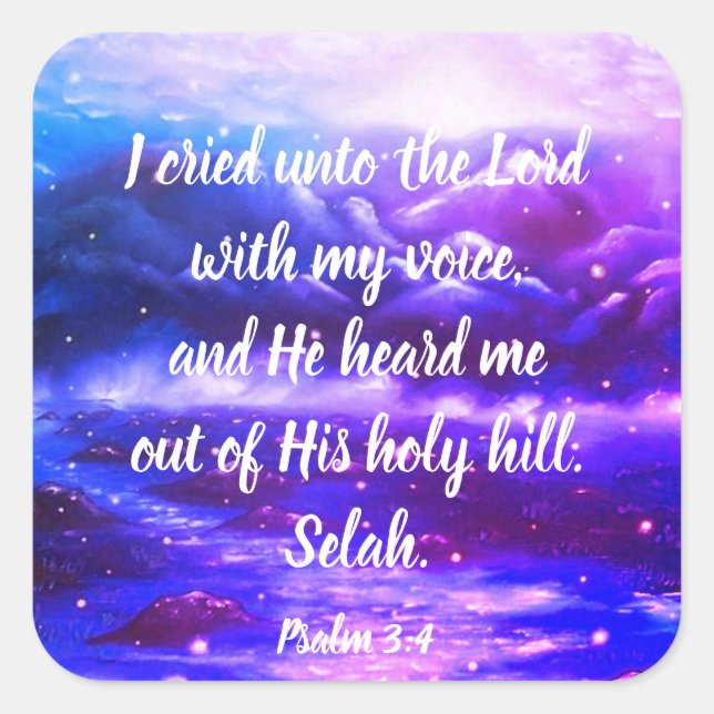 Adesivo Quadrado Salmo 3:4 | Autocolantes com Bíblia Verso (Frente)