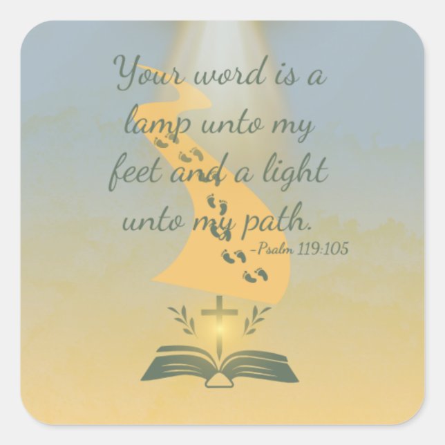 Adesivo Quadrado Salmo de Aquarela Elegante 119:105 (Frente)