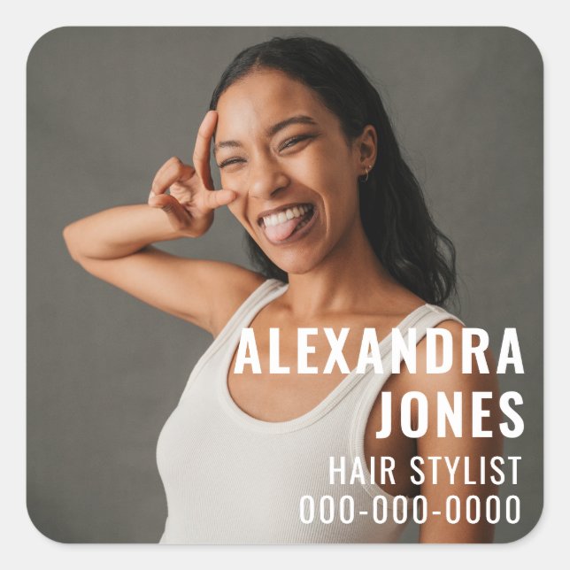 Adesivo Quadrado Salon Business Stylist de Cabelo Moderno (Frente)