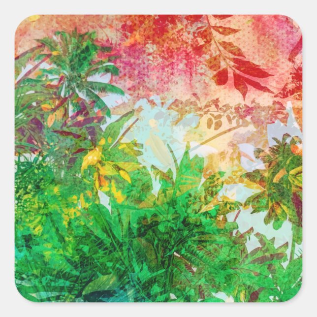 Adesivo Quadrado Saltas Tropicais de Palmeiras Sunset (Frente)