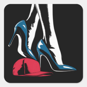 Adesivo Quadrado Salto de Kamala Harris Pisando no Chapéu Maga