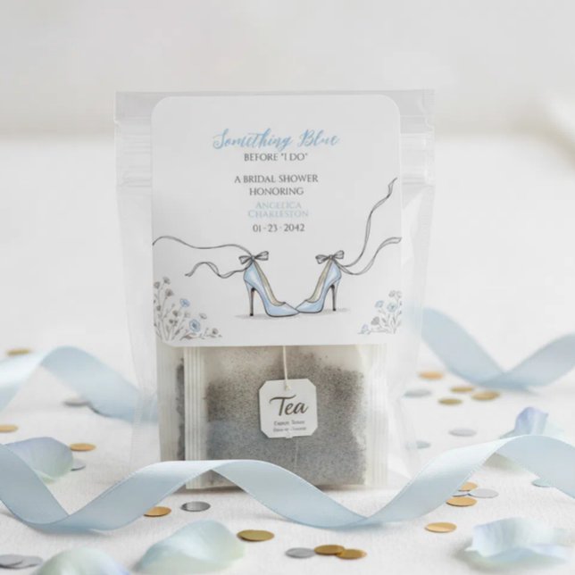 Adesivo Quadrado Saltos Altos Azul Claro para Chá de Noiva (Light Blue Heels Bridal Shower Square Sticker
)