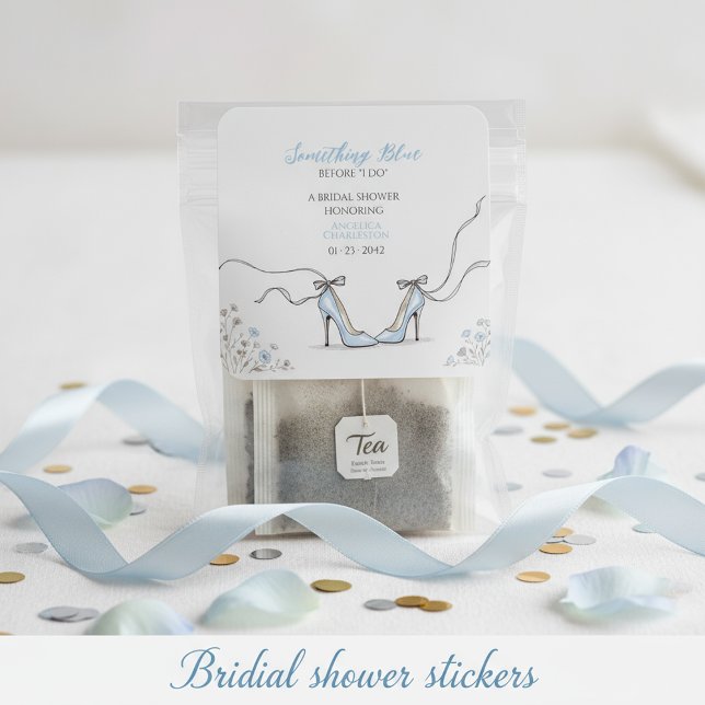 Adesivo Quadrado Saltos Azuis Claros Chá de Noiva (Light Blue Heels Bridal Shower Square Sticker
)