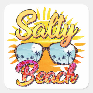 Adesivo Quadrado Salty Beach Sol Tropical e Árvore Palm