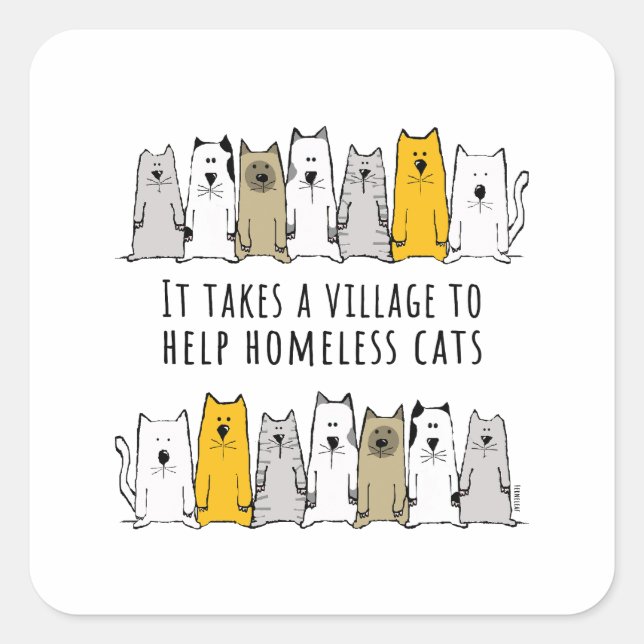 Adesivo Quadrado Salvamento de Gato Sem-Abrigo Ajuda da Vila (Frente)