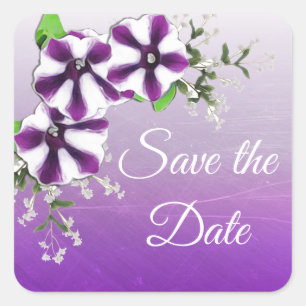 Adesivo Quadrado Salvar o petúnia floral roxo da data