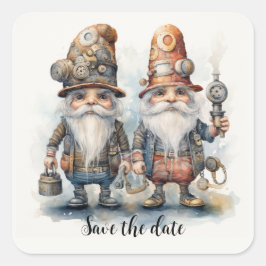 Adesivo Quadrado Salve a data Gnomos com lanterna e ferramentas