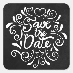 Adesivo Quadrado Salve a Data Quadro Negro e Branco Casamento Chalk