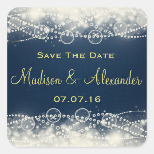 Adesivo Quadrado Salve o local e as Pérolas da Data Elegante no Az