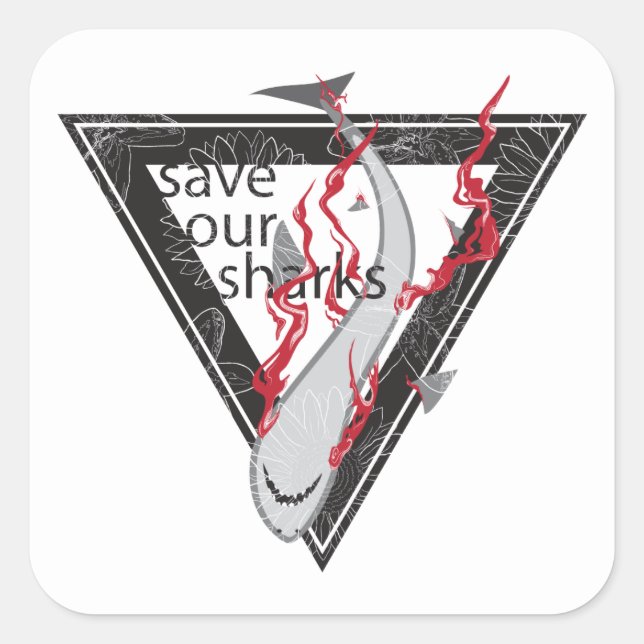 Adesivo Quadrado salvem nossos tubarões SOS triângulo floral (Frente)