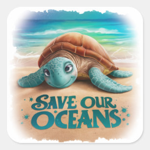 Adesivo Quadrado Salvem os nossos oceanos Proteção dos Oceanos e Ma